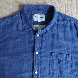 Corridor NYC Mens Shirt XL Blue Solid Lined Gauze